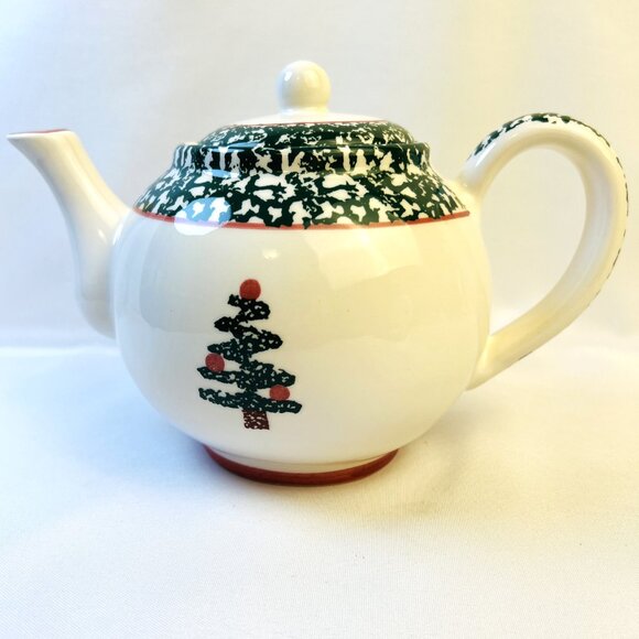 Furio La Primula Christmas Tree Vintage Teapot Spongeware Made in Italy - Picture 1 of 8